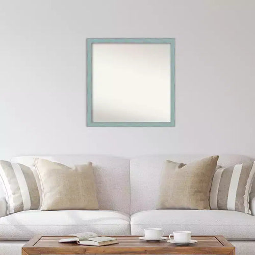 Specchio da parete in legno rustico azzurro 28" x 28", cornice quadrata